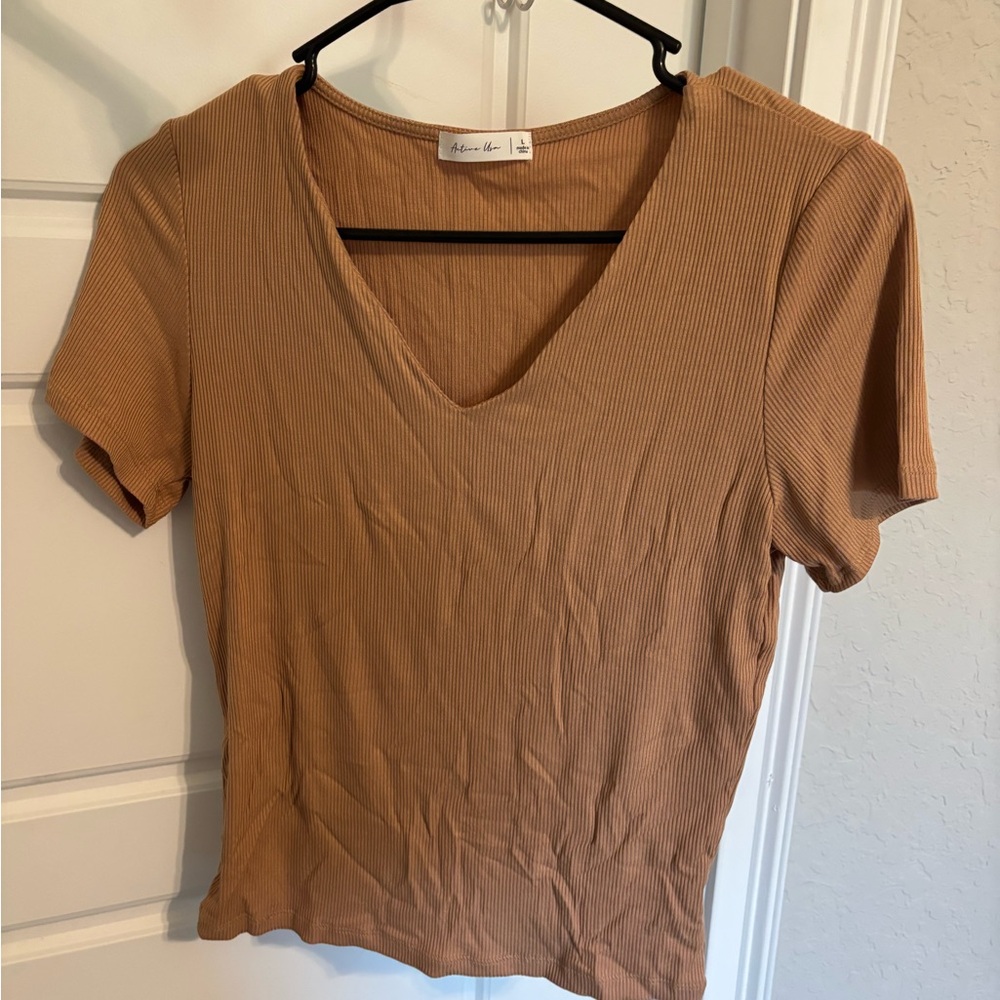 Active USA Women's Brown V-Neck Tee